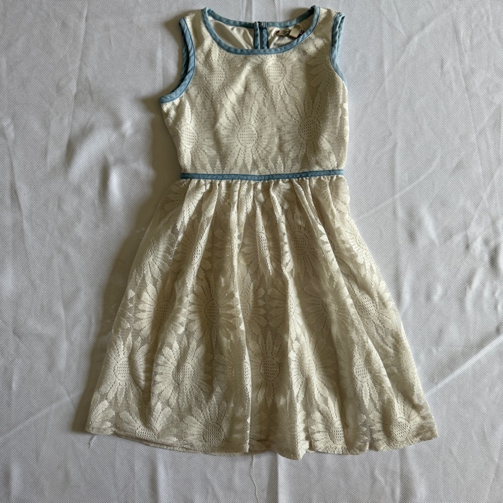 Speechless Ivory Lace Dress with Blue Trim – Girls Size 12